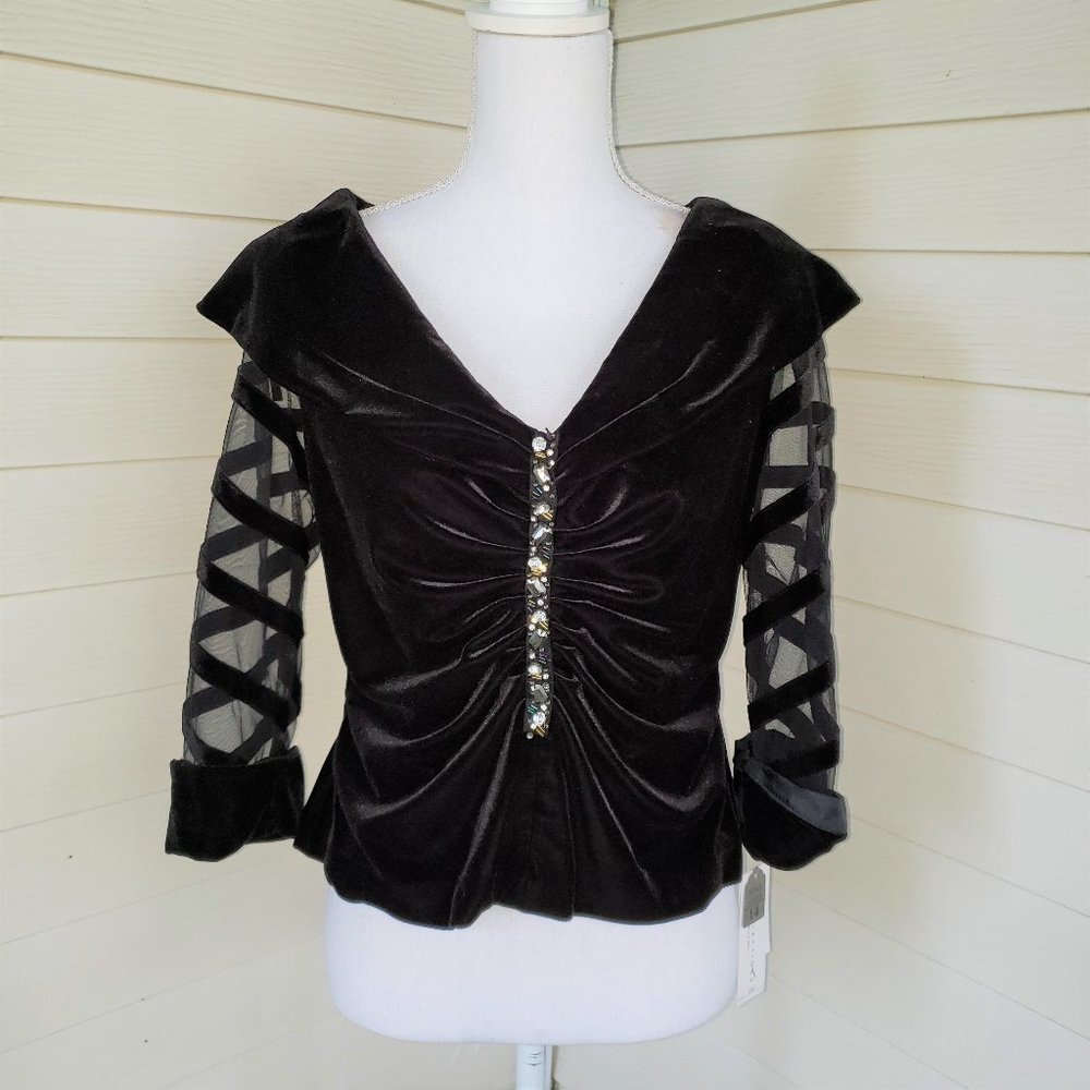 NWT black velvet rhinestone embellished elegant MILLA BELL top